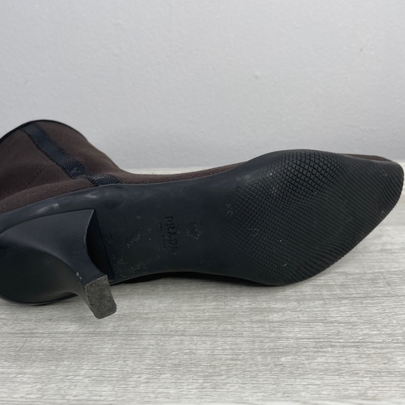 PRADA Donna brown microfiber pointed toe kitten heel ankle boots size 5.5 - Picture 13 of 16